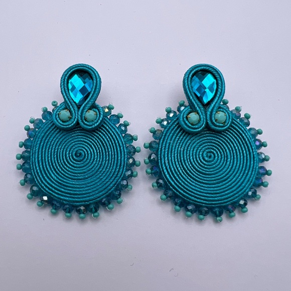 Glam Light Blue Stylish Earrings - Evening Trendy Statement Earrings - Picture 8 of 10